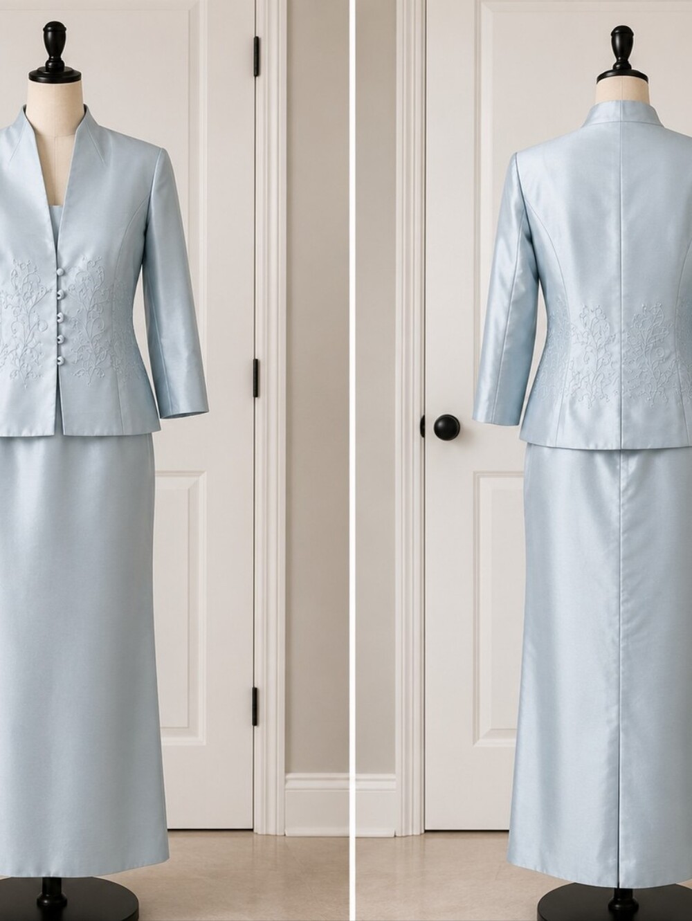 Jessica Howard Light Sage Green Embroidered Formal Dress & Jacket Set Size 6